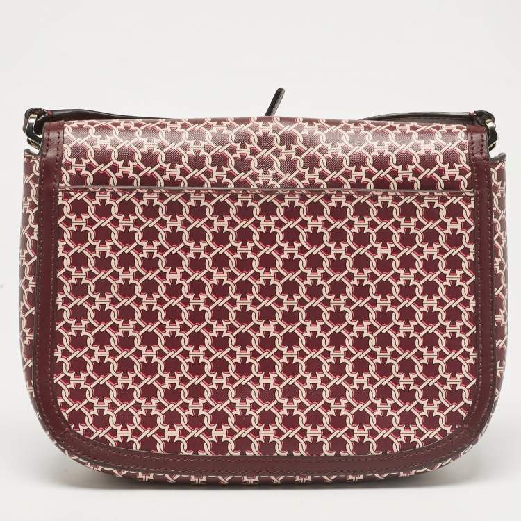 مملوكة مسبقًا Kate Spade Burgundy Printed Coated Canvas Saddle Shoulder Bag