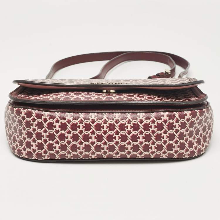 مملوكة مسبقًا Kate Spade Burgundy Printed Coated Canvas Saddle Shoulder Bag