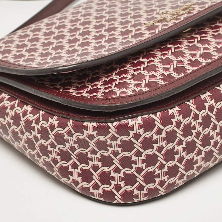 مملوكة مسبقًا Kate Spade Burgundy Printed Coated Canvas Saddle Shoulder Bag
