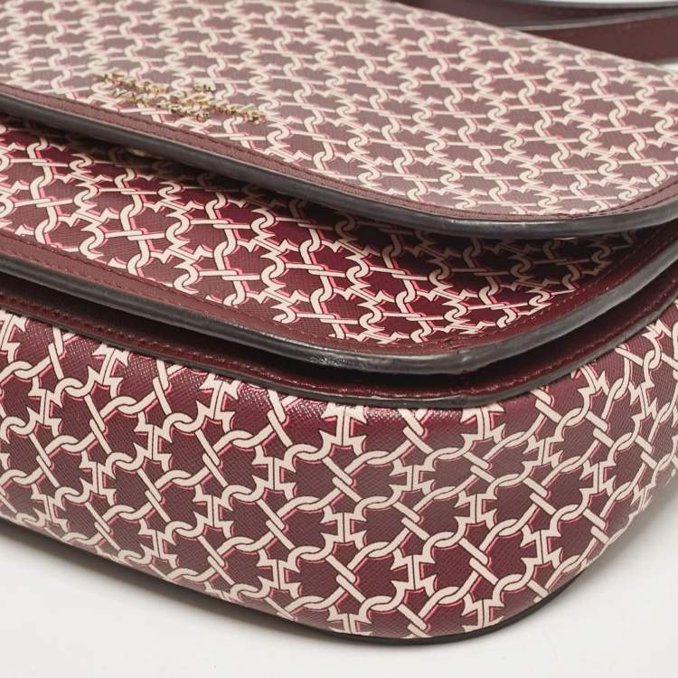 مملوكة مسبقًا Kate Spade Burgundy Printed Coated Canvas Saddle Shoulder Bag
