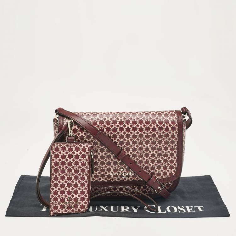 مملوكة مسبقًا Kate Spade Burgundy Printed Coated Canvas Saddle Shoulder Bag