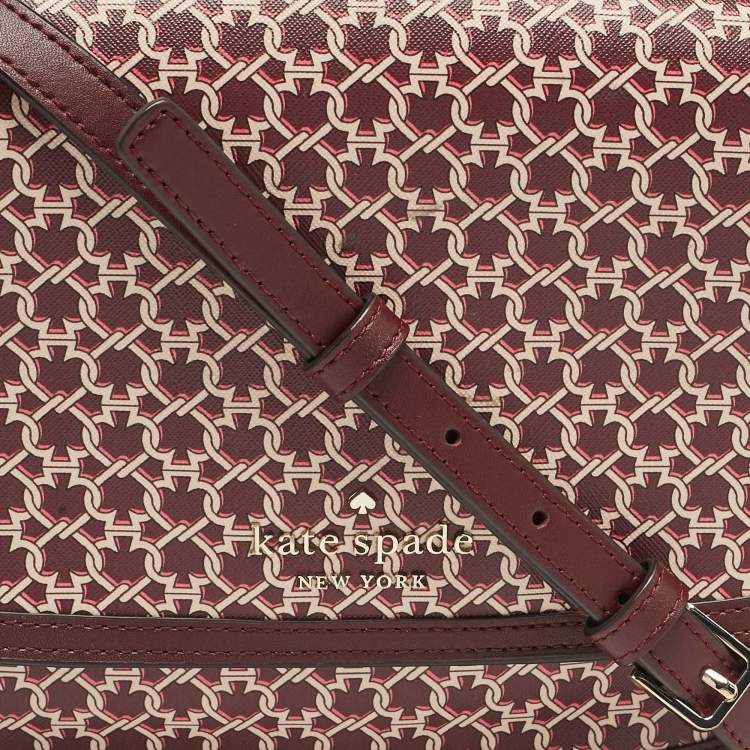 مملوكة مسبقًا Kate Spade Burgundy Printed Coated Canvas Saddle Shoulder Bag