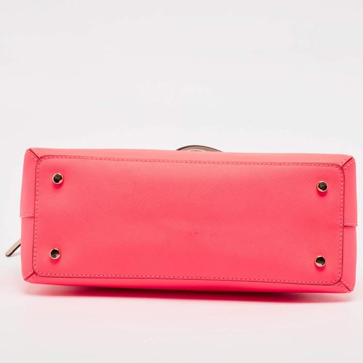 Pre Owned Kate Spade Beige/Neon Pink Leather Cedar Street Maise Satchel