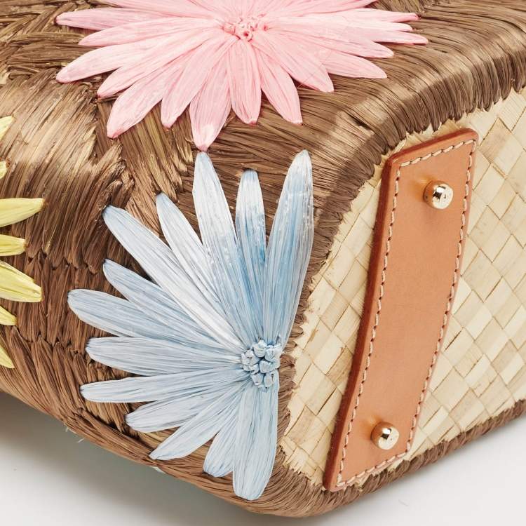 Pre Owned Kate Spade Multicolor Floral Straw Basket Tote