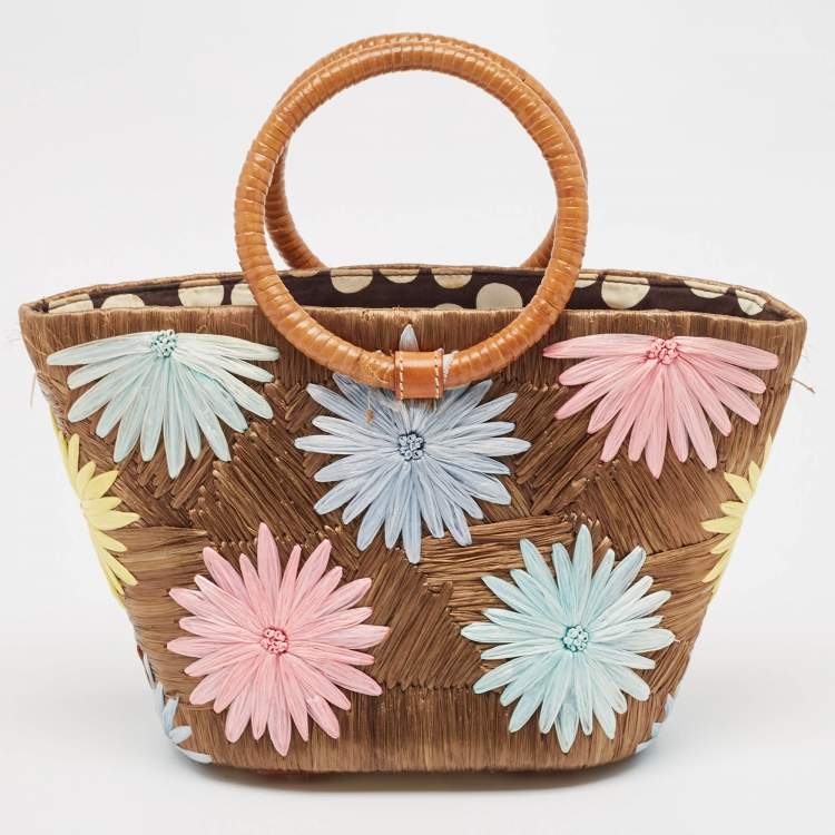 Pre Owned Kate Spade Multicolor Floral Straw Basket Tote