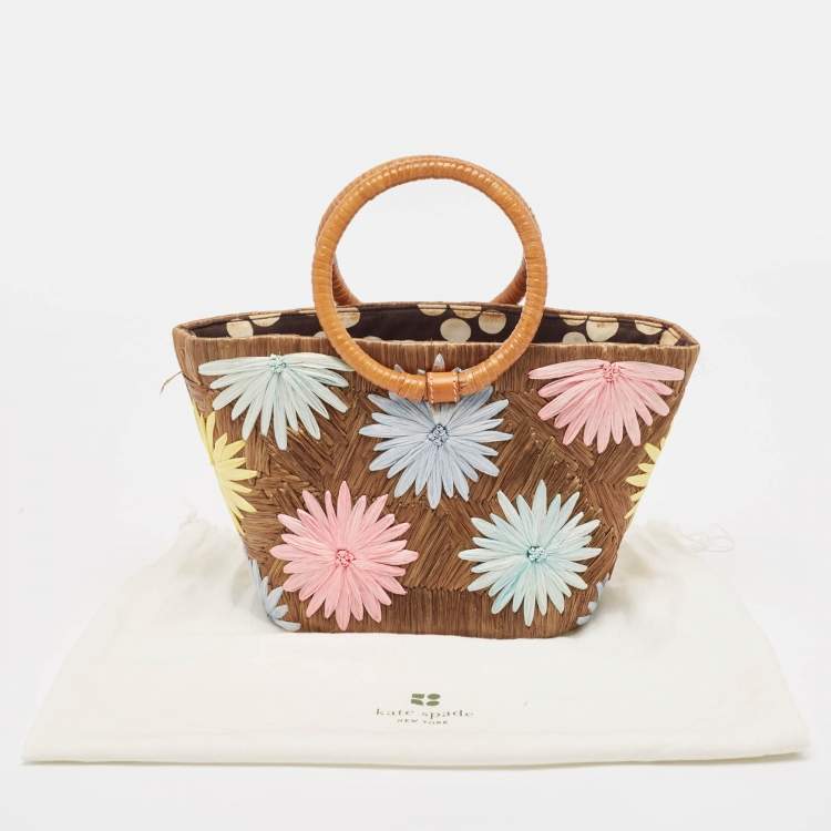 Pre Owned Kate Spade Multicolor Floral Straw Basket Tote