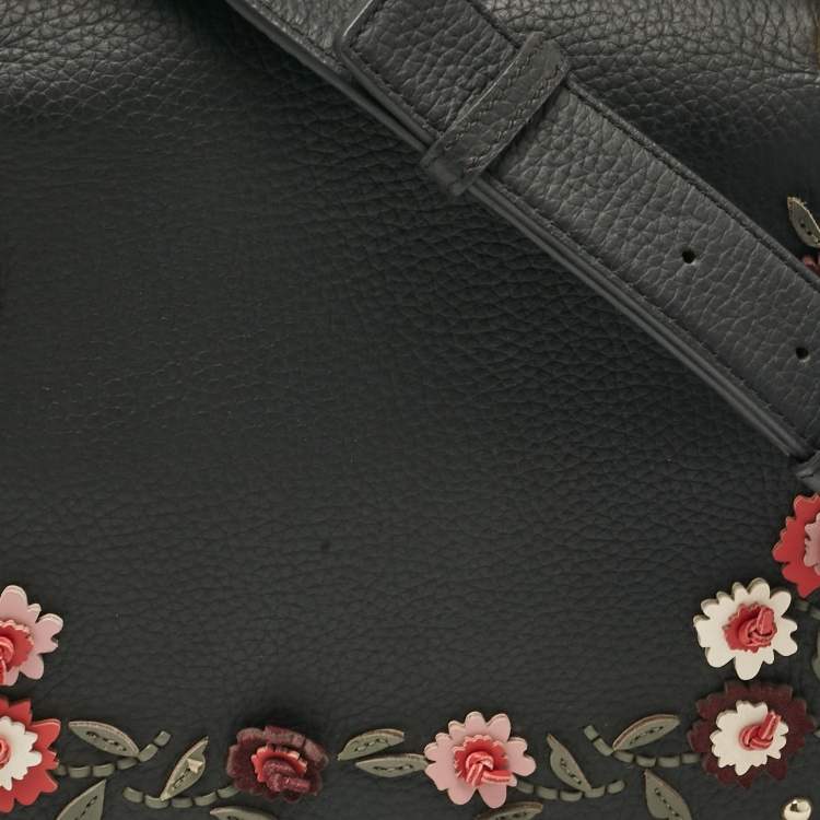 Pre Owned Kate Spade Black Leather Floral Applique Tressa Shoulder Bag