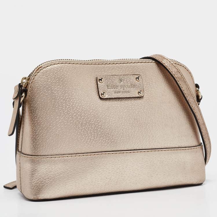 Pre Owned Kate Spade Gold Leather Wellesley Hanna Crossbody Bag