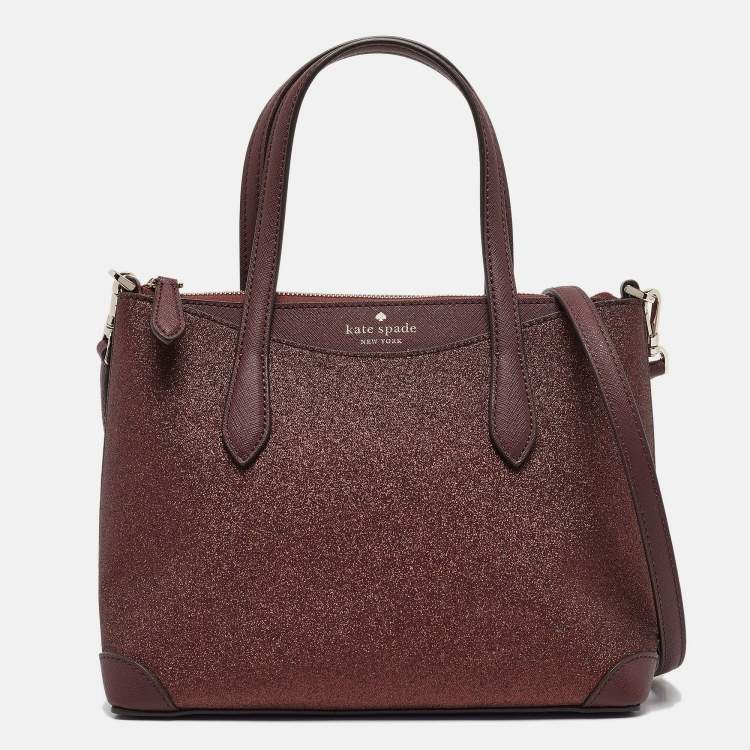 Pre Owned Kate Spade Burgundy Glitter and Leather New York Shimmy Tote