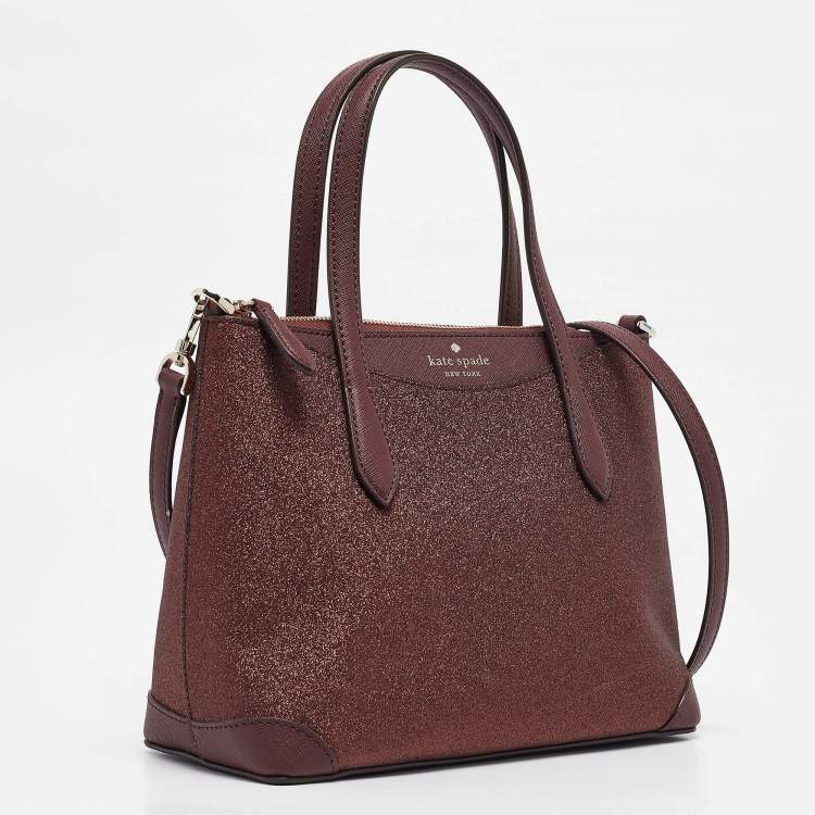 Pre Owned Kate Spade Burgundy Glitter and Leather New York Shimmy Tote