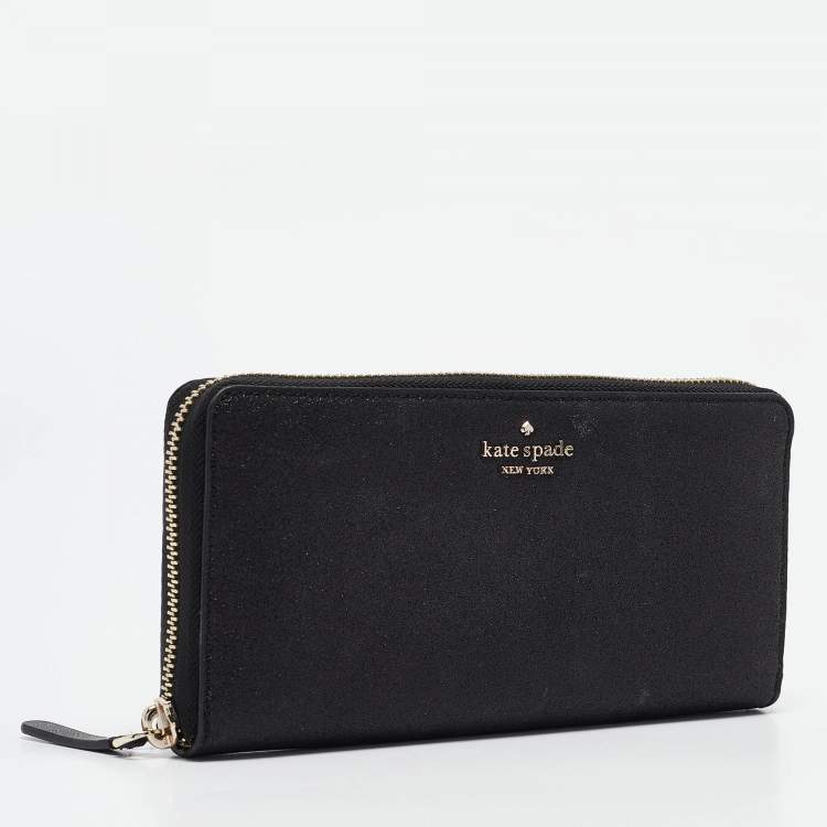 Pre Owned Kate Spade Black Glitter Leather New York Joeley Zip Continental Wallet
