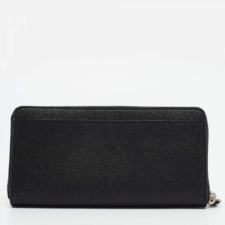 Pre Owned Kate Spade Black Glitter Leather New York Joeley Zip Continental Wallet