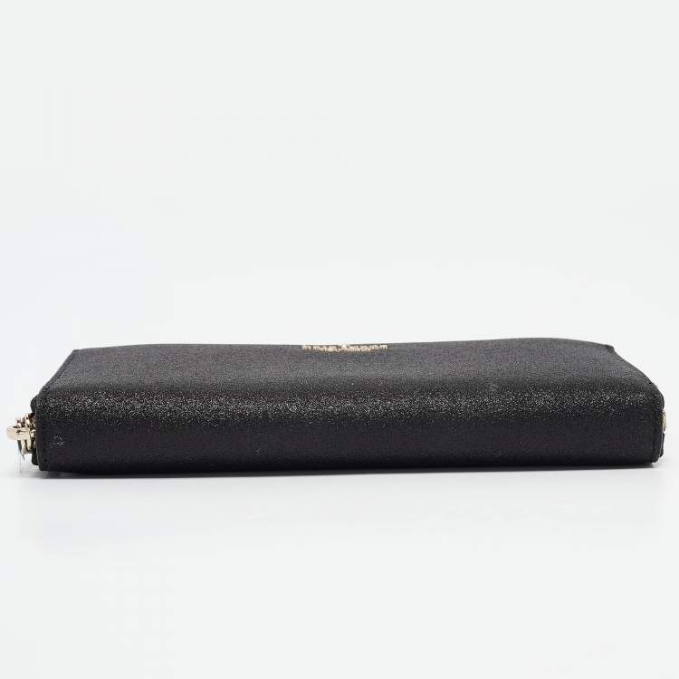 Pre Owned Kate Spade Black Glitter Leather New York Joeley Zip Continental Wallet