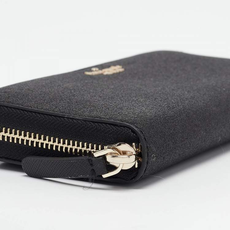 Pre Owned Kate Spade Black Glitter Leather New York Joeley Zip Continental Wallet