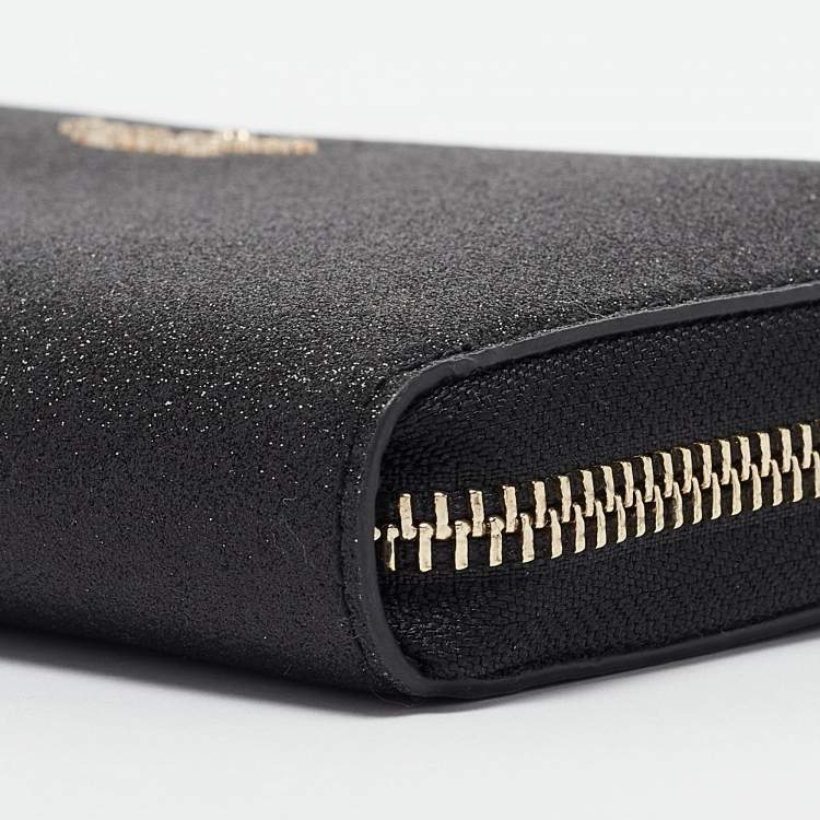 Pre Owned Kate Spade Black Glitter Leather New York Joeley Zip Continental Wallet