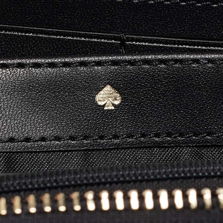 Pre Owned Kate Spade Black Glitter Leather New York Joeley Zip Continental Wallet