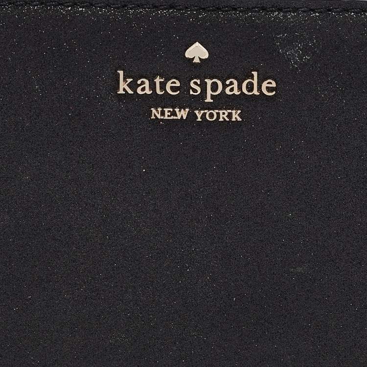 Pre Owned Kate Spade Black Glitter Leather New York Joeley Zip Continental Wallet
