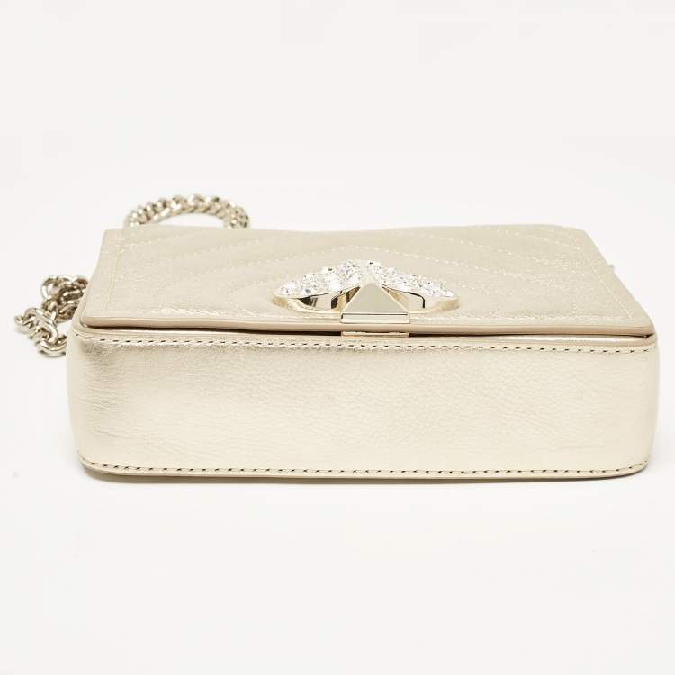 Pre Owned Kate Spade Gold Quilted Leather Amelia Jeweled Chain Shoulder Bag