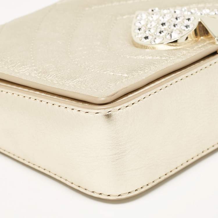 Pre Owned Kate Spade Gold Quilted Leather Amelia Jeweled Chain Shoulder Bag
