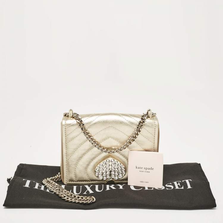Pre Owned Kate Spade Gold Quilted Leather Amelia Jeweled Chain Shoulder Bag