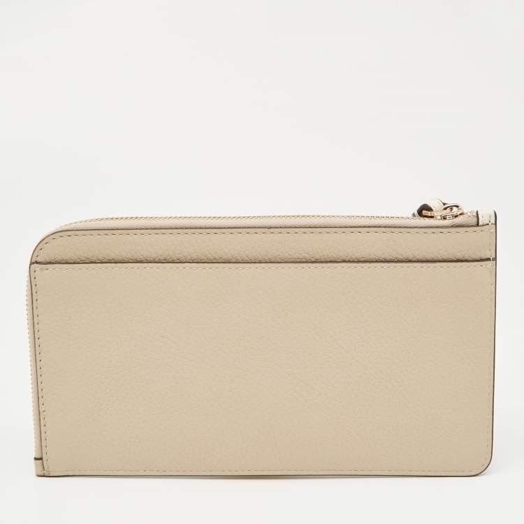 Pre Owned Kate Spade Beige/Cream Leather L Zip Wristlet Wallet
