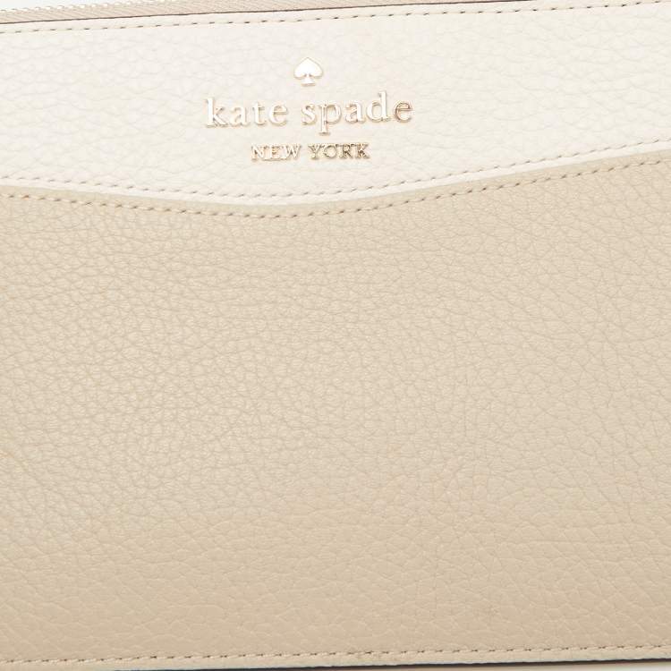 Pre Owned Kate Spade Beige/Cream Leather L Zip Wristlet Wallet