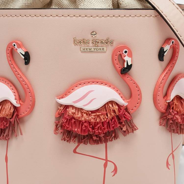 Pre Owned Kate Spade Pink Leather By The Pool Flamingo Pippa Bucket Bag