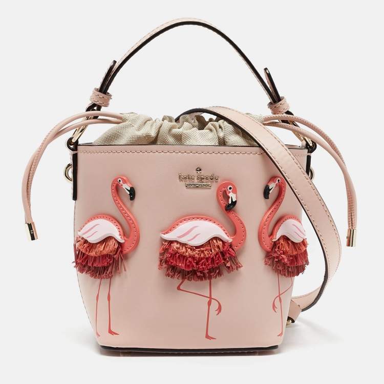 Pre Owned Kate Spade Pink Leather By The Pool Flamingo Pippa Bucket Bag