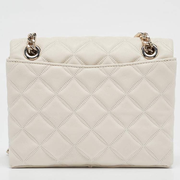 Pre Owned Kate Spade Ivory White Quilted Leather Natalia Flap Shoulder Bag