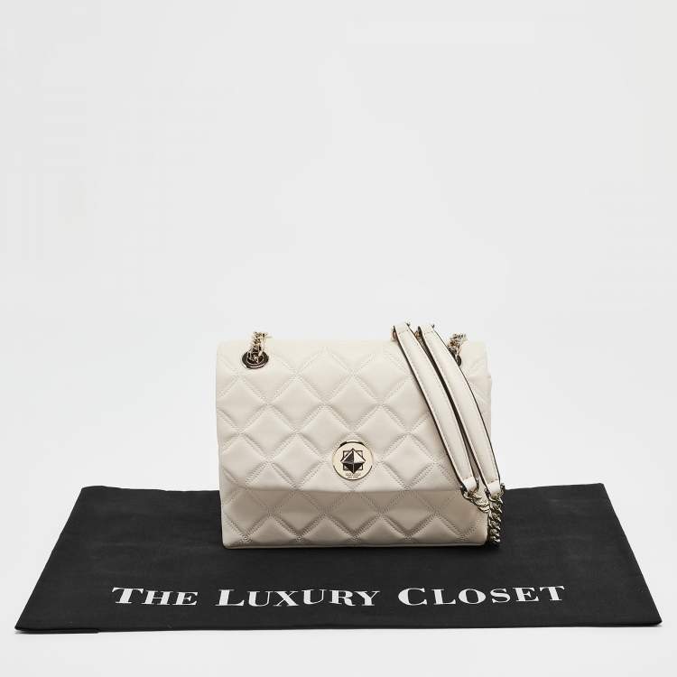Pre Owned Kate Spade Ivory White Quilted Leather Natalia Flap Shoulder Bag