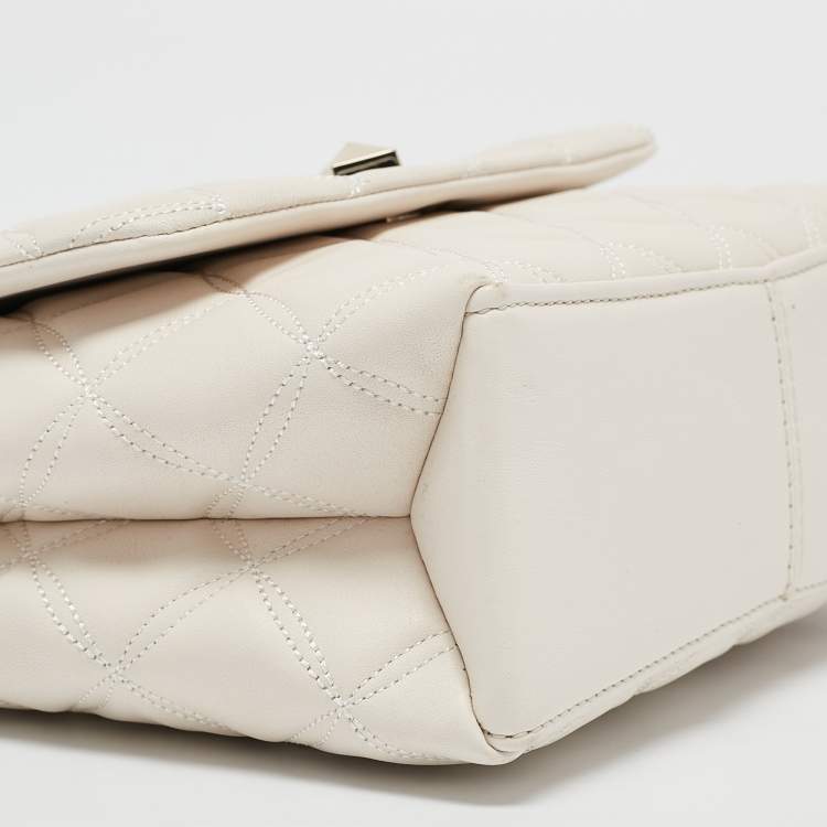 Pre Owned Kate Spade Ivory White Quilted Leather Natalia Flap Shoulder Bag