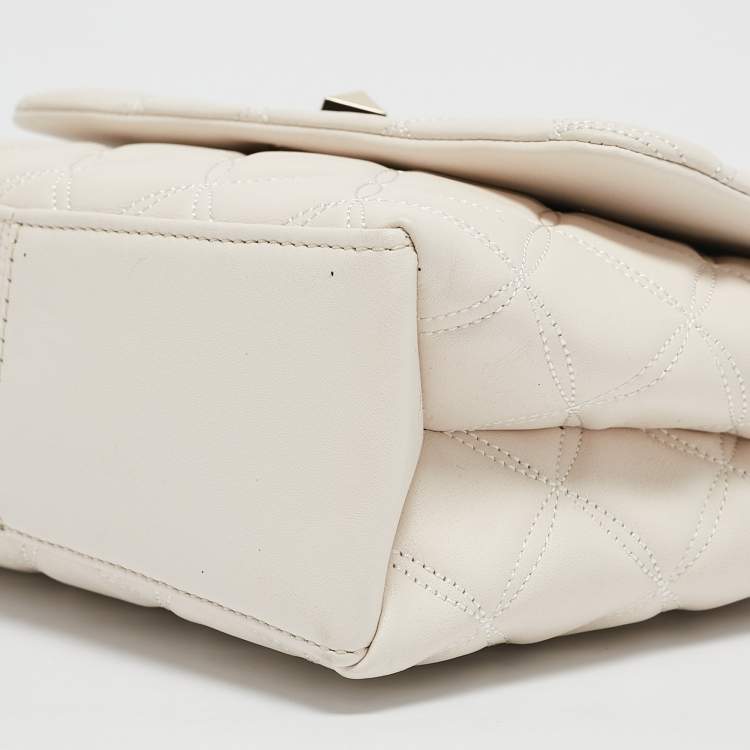 Pre Owned Kate Spade Ivory White Quilted Leather Natalia Flap Shoulder Bag