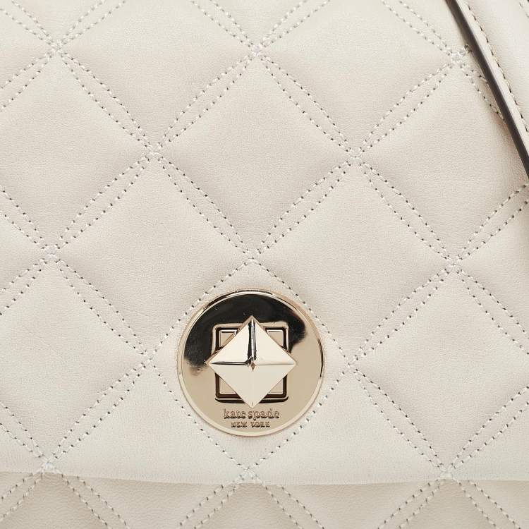 Pre Owned Kate Spade Ivory White Quilted Leather Natalia Flap Shoulder Bag