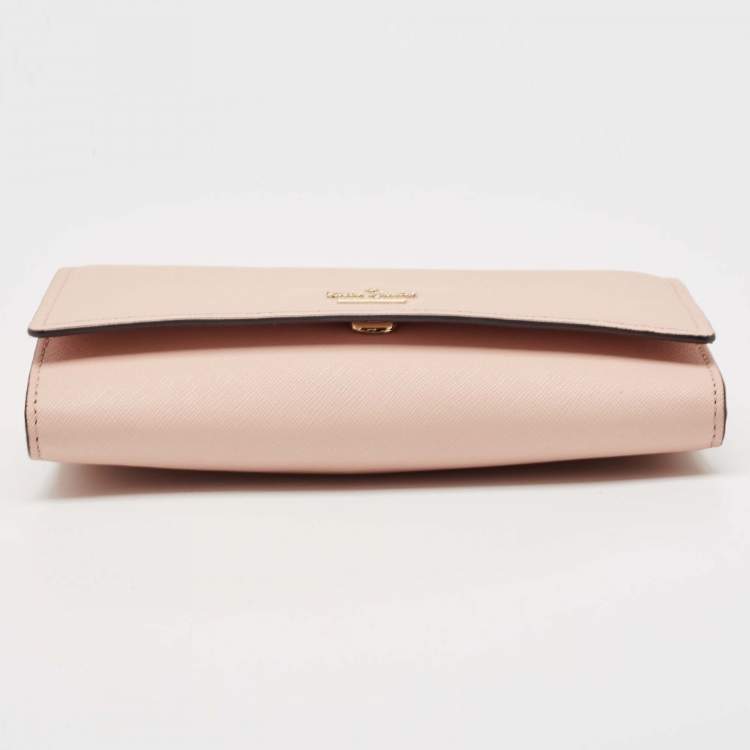 Pre Owned Kate Spade Pink Leather Flap Chain Clutch