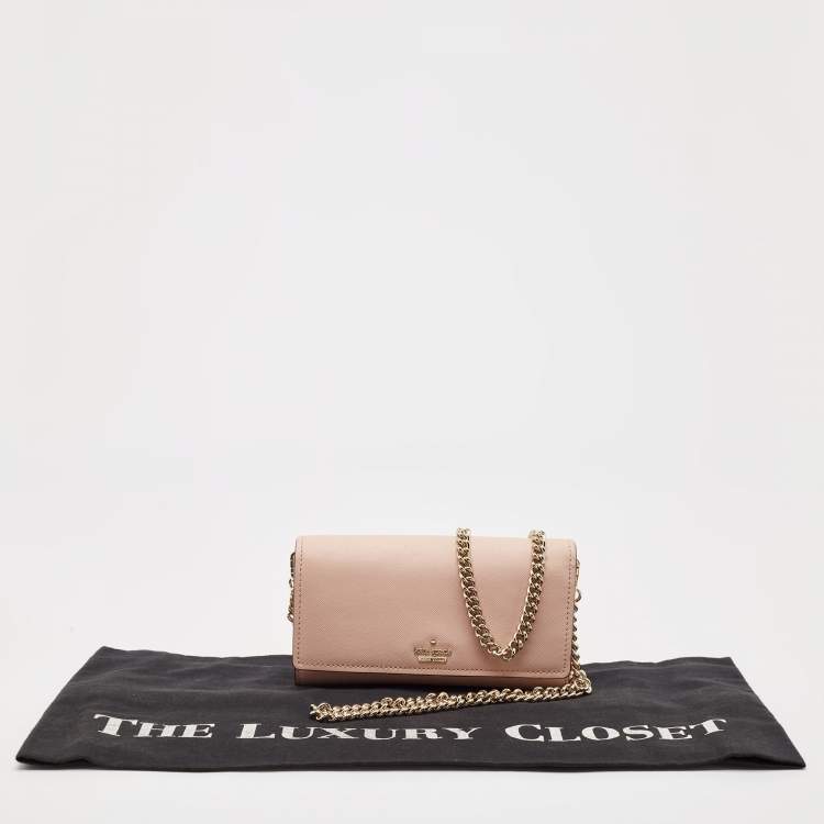 Pre Owned Kate Spade Pink Leather Flap Chain Clutch