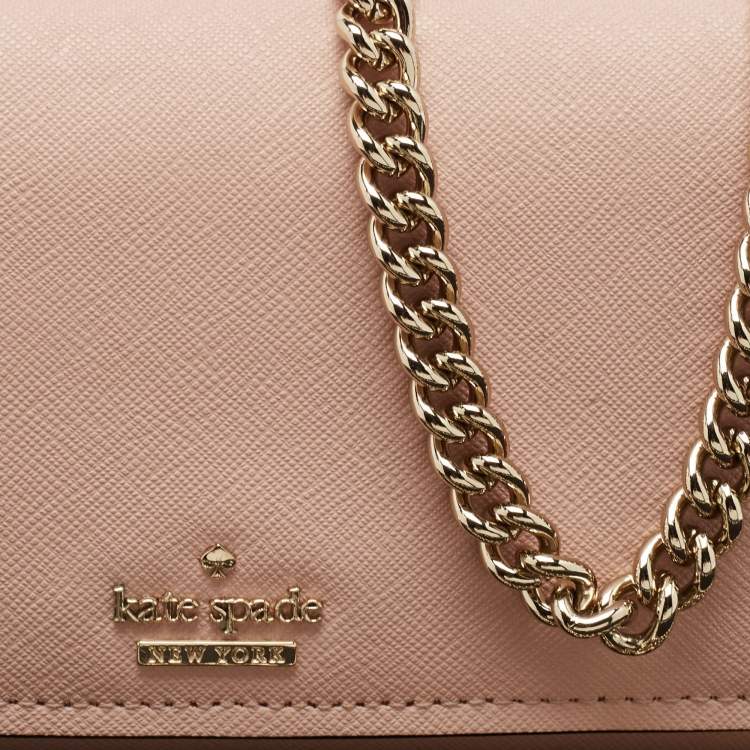 Pre Owned Kate Spade Pink Leather Flap Chain Clutch
