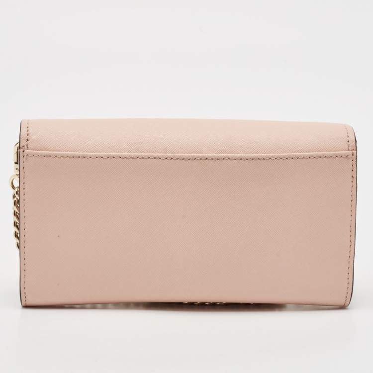 Pre Owned Kate Spade Pink Leather Flap Chain Clutch