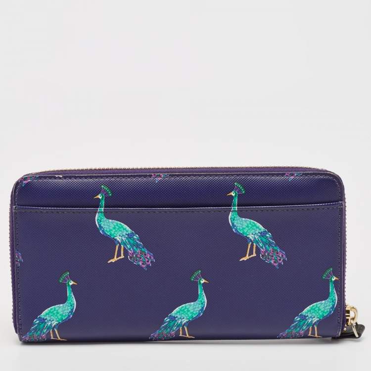 Pre Owned Kate Spade Purple Leather Peacock Print Zip Continental Wallet