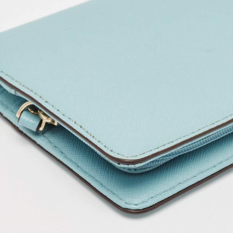 Pre Owned Kate Spade Light Blue Leather Bifold Continental Wallet