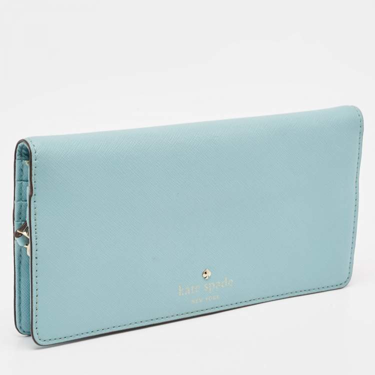 Pre Owned Kate Spade Light Blue Leather Bifold Continental Wallet