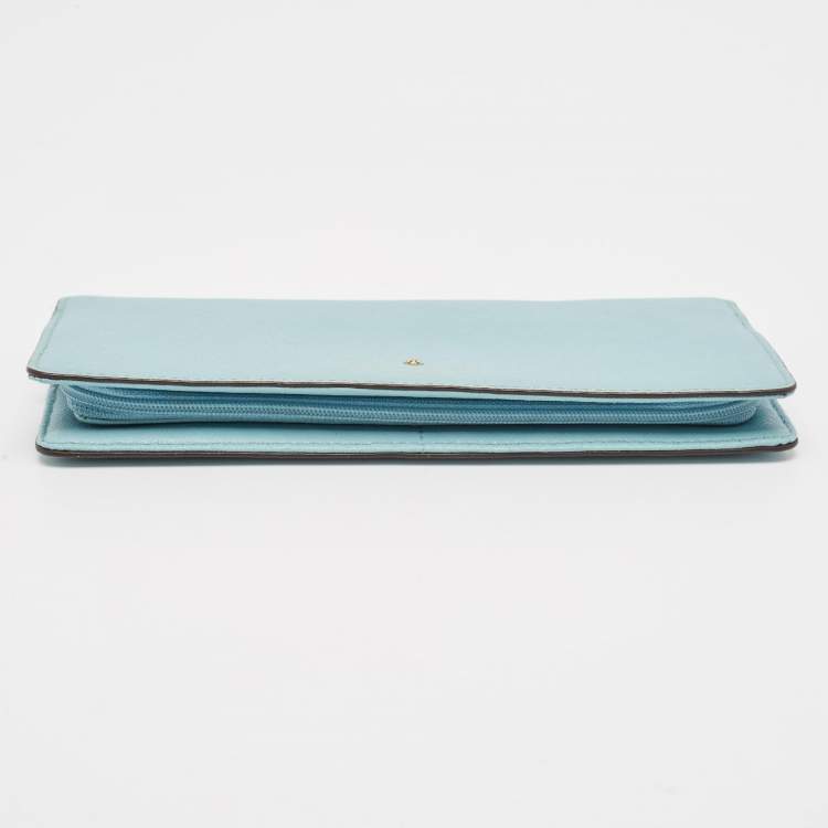 Pre Owned Kate Spade Light Blue Leather Bifold Continental Wallet