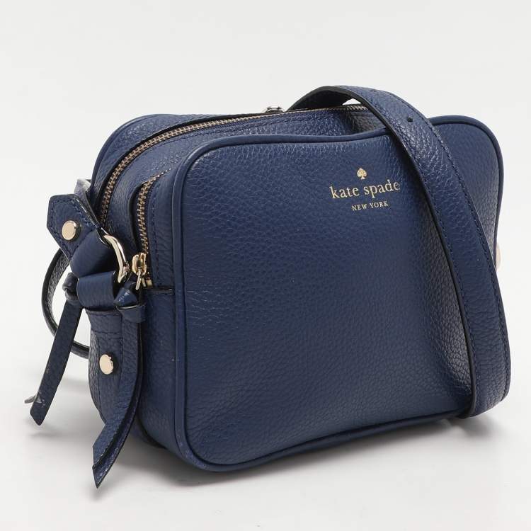 Pre Owned Kate Spade Blue Leather Mulberry Street Pyper Double Zip Crossbody Bag