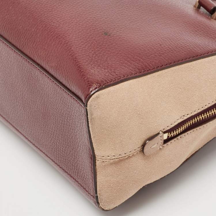 Pre Owned Kate Spade Burgundy/Beige Leather and Suede Satchel