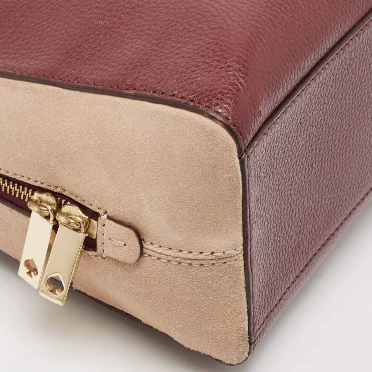 Pre Owned Kate Spade Burgundy/Beige Leather and Suede Satchel