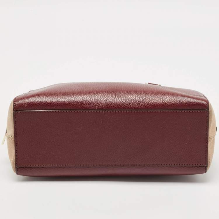 Pre Owned Kate Spade Burgundy/Beige Leather and Suede Satchel