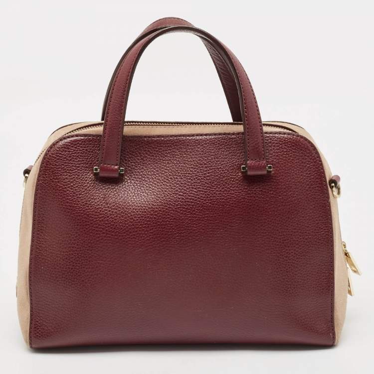 Pre Owned Kate Spade Burgundy/Beige Leather and Suede Satchel