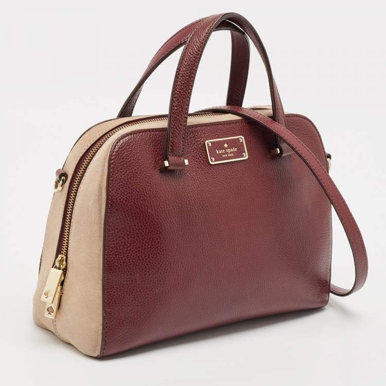 Pre Owned Kate Spade Burgundy/Beige Leather and Suede Satchel