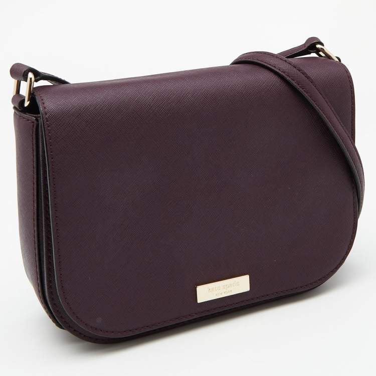 Pre Owned Kate Spade Plum Purple Leather Large Laurel Way Carsen Crossbody Bag