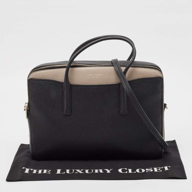 Pre Owned Kate Spade Black/Beige Leather Margaux Universal Laptop Bag