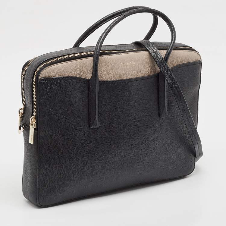 Pre Owned Kate Spade Black/Beige Leather Margaux Universal Laptop Bag